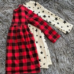 Wonder Nation, 4T dresses, black/red plaid & black/white stars, have pockets